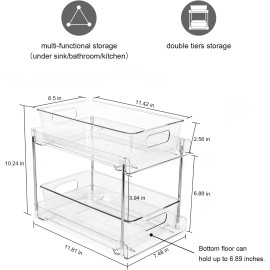 COKIHOM 1-Pack 2-Tier Clear Pull-Out Organizer with Track for Bathroom Kitchen Pantry Co