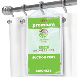 Clean Healthy Living Premium PEVA Clear Shower Curtain Liner with Magnets & Suction Cups - 70 X 71 in. Long