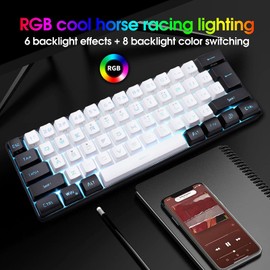 LICAEVEY Mini RGB Keyboard, LED Backlight Mechanical Feeling Wired Gaming Keyboard with Multiple RGB Lighting and Stand, Ergonomic Design(Black and White) (White)