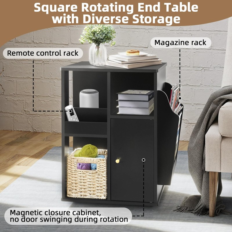 TooCust Rotating End Table with Storage, Square Rotating Side Table