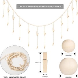 Wvapzwr Hanging Photo Display with 24 Clips, Wooden Bead Garland, Wall Hanging Photo Garland Display Clip, Boho Style Collage Picture Frame Decoration for DIY, Dorms, Classrooms, Bedrooms