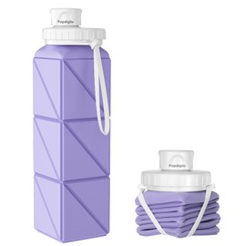 Popdigito Collapsible Water Bottles,BPA-Free Leak-Proof Silicone Foldable Water Bottle Cup 20.6oz,Durable Lightweight Bottle for Gym Travel Camping Hiking Running (Light Purple)