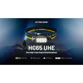 Nitecore HC65 UHE Ultra High Triple Output Metal Rechargeable Headlamp - 2,000 Lumens w/Battery, Carrying Case and Eco- Sensa USB-C Cable Included