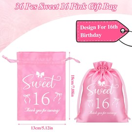 FIONUPI 36 Pcs Sweet 16 Birthday Favors for Guests Pink Sweet 16th Birthday Satin Bags with Drawstring Reusable Jewelry Candy Bags for Party Supplies Decorations