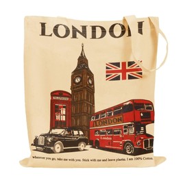 MINIMARG Printed100% Cotton Canvas Tote Bags for gift, Present, Student, Teacher, Bride, Souvenir, eco-friendly Reusable Tote Bags -Size 38x42cm+65cm long Handle (The London City)