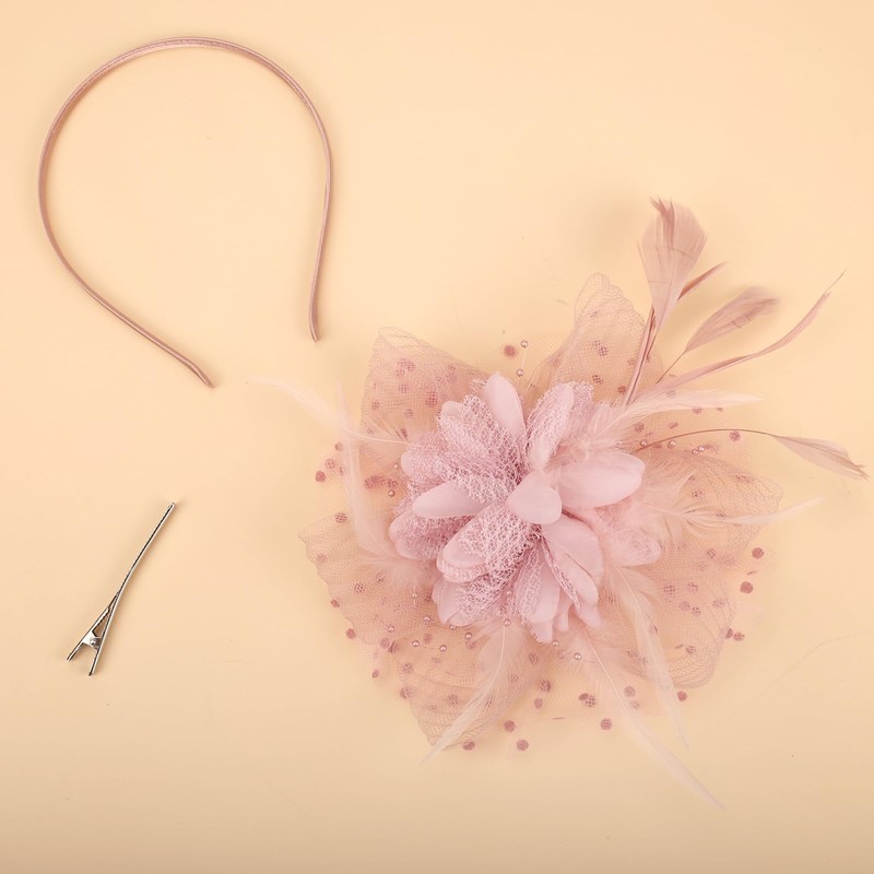 Viiotu Elegant Womens Wedding Fascinator Hat – Feather Mesh Flower