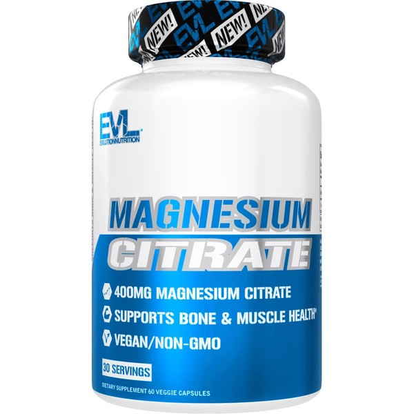 EVL Magnesium Citrate Capsules 400mg - Muscle and Bone Health Magnesium Supplement with Pure Magnesium Citrate for Muscle Relaxation and Bone Strength - 60 Veggie Magnesium Capsules for Health