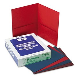 Twin-Pocket Folder, Embossed Leather Grain Paper, Assorted Colors, Sold as 1 Box
