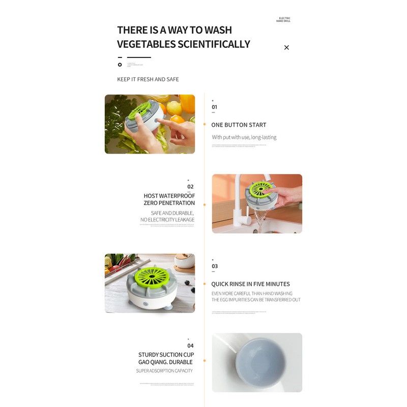 Vegetable Washing Machine 10W One Button Start Quick Rinse USB