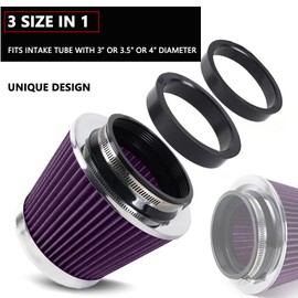 4-Inch Cold Air Intake Filter - Washable, High Performance, 3" or 3-1/2" or 4" Clamp-On Replacement Air Filter Purple