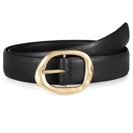 WHIPPY Leather Belts for Women Casual Waist Belt with Shiny Gold Buckle Fashion Ladies Belt for Jeans Pants Dresses Black M