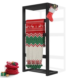 Bamboo Wall Blanket Ladder, 4-Tier Towel Racks, Blanket Holder with Anti-Slip Construction Home Decor, Decorative Blanket, Quilt, Towel, Scarf Ladder Shelves for Bathroom, Living Room, Bedroom, Black