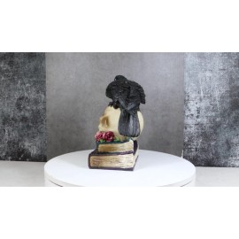 Raven Crow Perching On Skull With LED Eyes And Spell Books Of Prophecy Figurine