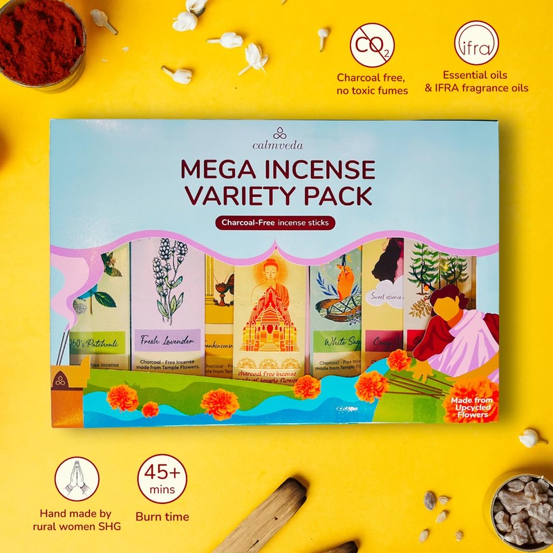 CALMVEDA Natural Incense Sticks Mega - Variety Pack (144 Insence-Sticks