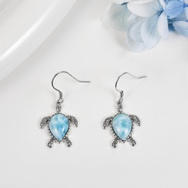 JERWLI Turtle Earrings 925 Sterling Silver Dangle Drop Larimar Earrings Ocean Beach Jewelry for Women Girls, No Gemstone