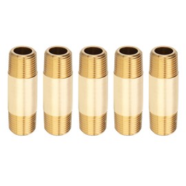 PATIKIL 3/8" x 3/8" NPT Male Brass Pipe Fitting Long Nipple, 5Pcs 2-1/2" Long Straight Pipe Fitting Connector Extender for Fuel, Air, Water, Oil, Gas System Connection, 1200PSI