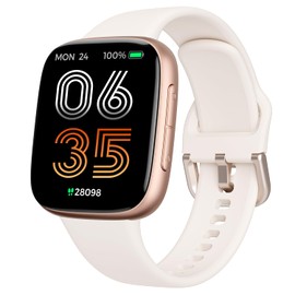 antfit Smart Watch, AMOLED Ultra-Clear Screen, 3ATM Swimming Waterproof, Answer/Make Calls, Fitness Tracker Running Watch, Heart Rate/Sleep Tracker/100 Sports, Compatible Android/iOS Phone, Beige