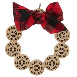 Shotgun Shell Wreath with Buffalo Bow Christmas Tree Woodland Ornament
