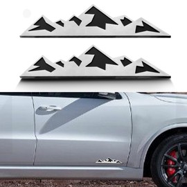 OUESAAS Snow Mountain Emblem for Car, 2 PCS 7 Inch Mountains Graphic Logo Badge, Trunk Mountain Logo Emblem for Car Trunk Tailgate Emblem, Car Exterior Accessories (Silver Black)