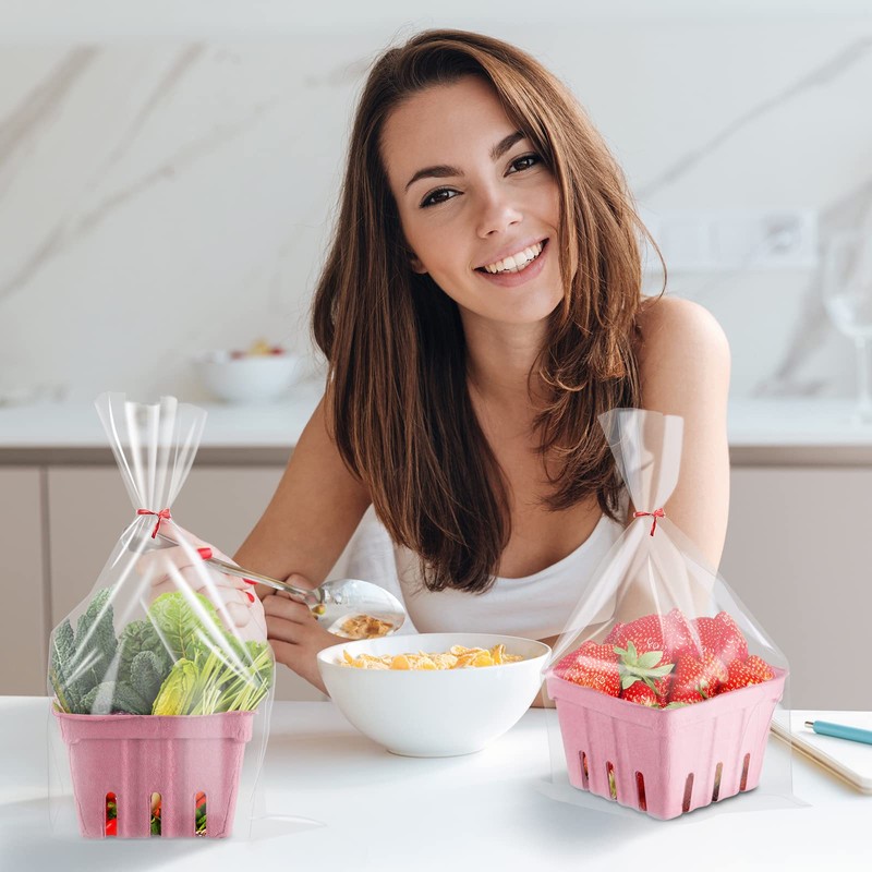 Amyhill 100 Pack Pink Pulp Fiber Berry Basket Set Include