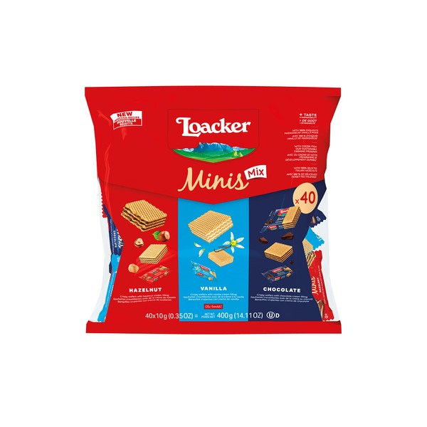 Loacker Minis Individually Wrapped Wafer Cookies | Variety Pack with 40 Wafers | Hazelnut, Chocolate and Vanilla Filling | Non-GMO, No Artificial Flavorings, Added Colors or Preservatives | Snack for Lunchbox, Office & On-the-Go | 14.11 oz