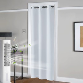 RYB HOME Room Darkening Door Curtains Top Grommets, Energy Smart Privacy Room Divider Noise Reducing Backdrops for Bathroom Patio Door, Greyish White, W42 x L80, 1 Panel