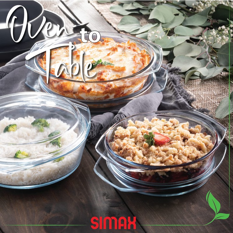 Simax Casserole Dish Set with Lid, Round Glass Cookware, Borosilicate