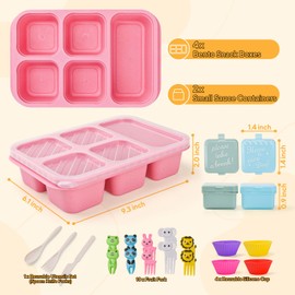 4 Pack Bento Snack Box, 5 Compartment Lunchable Snack Containers, Stackable Bento Lunch Boxes for Kids & Adults, Reusable Wheat Straw Meal Prep Lunch Containers for School，Work and Travel