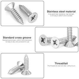 60 Pcs M4 x 16mm 304 Stainless Steel Self-Tapping Screws, Phillips Flat Head Corrosion Resistant Multi-Purpose Screws for Wood, Drywall, Furniture & DIY Projects