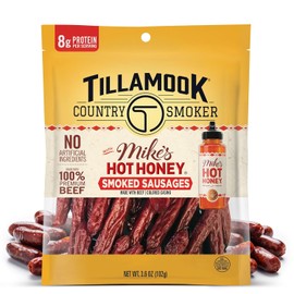 Tillamook Country Smoker Premium Beef Smoked Sausages, Mike's Hot Honey, 3.6 Ounce, Real Hardwood Smoked Sausages, Low Carb, High Protein, Ready to Eat Sweet & Spicy Snack