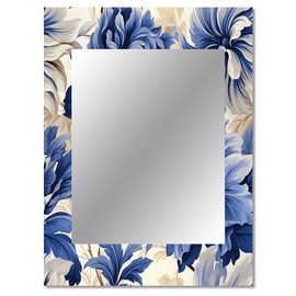 DesignQ Serene Nomad Dreams II Floral Wall Mirror, Printed Beige Wall Mirror, Bohemian Bathroom Wall Mirror, Decorative Floral Mirror - 30x40 Inches