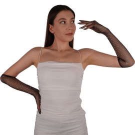 LIMELIA Stoned mesh gloves, Stoned Flexible Gloves for Women, Black