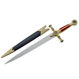 SZO Supplies 21.5-Inch Medieval Masonic Replica Dagger – Stainless Steel Blade, Gold & Red Decorative Handle with Scabbard – Ideal for Collectors, Cosplay, and Displays