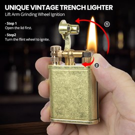 CHOICEDC Vintage Trench Lighter, Permanent Match, Cool Pipe Lighter, Unique Brass Lighters, Antique Kerosene Lighters Fluid Refillable, Reusable Waterproof Forever Matches, Classic Gift for Men