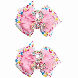 2PCS 2nd Birthday Hair Bows for Girls, 3.5" Glitter Pink Hair Accessories ﻿