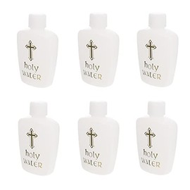 FOMIYES 6Pcs Empty Holy Water Bottles Set Holy Water Bottles Church Holy Water Bottles Refillable Party Water Bottle White with Gold Blocking Logo for Baptism and exorcism (60ML)