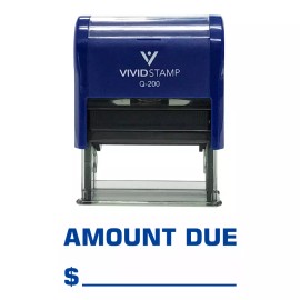 Vivid Stamp Amount Due Self Inking Rubber Stamp (Blue Ink) - Medium