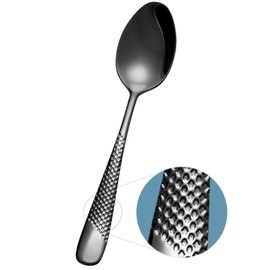 Xideman® Premium Hammered Dinner Spoons Set (7.95 inch), 18/10 Stainless Steel Fine Soup Spoon Silverware, 6-Piece Metal Tablespoons for Home Kitchen Restaurant. Dishwasher Safe (Black)