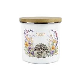 Purely Home Floral Hedgehog Sugar Storage Canister - Pretty Wildlife & Foliage Homewares Gifts - Large Enamel Hot Drinks Kitchen Storage Container