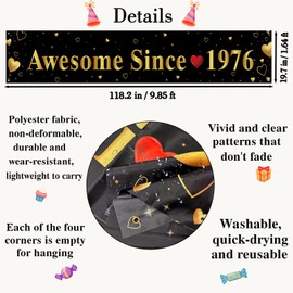 Kimini-Ki Awesome Since 1976 Banner, 50th Birthday Decoration for Women Men, 50th Birthday Aniversary Party Yard Sign, Fifty 50 Years Reunion Party Items Supplies, 50 Years Banner Outdoor Indoor (1976)