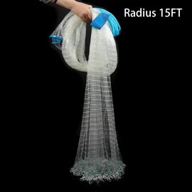 10/12/13.3/15ft Radius Large American Saltwater Fishing Cast Net For Bait Trap Fish, Easy Throw Thicken Nylon Line W/Upgraded Steel Chain Sinker, 5/8 Inches Mesh Size - Color: White, Size: 15ft Radius