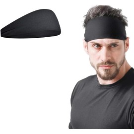 PeakTrend Sports Headband for Men,Workout Sweatbands Headband Stretchy Moisture Wicking Hairband for Football, Basketball, Running, Cycling, Yoga Hairband for Women and Men (Black)