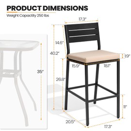 Crestlive Products Outdoor Bar Stools Set of 2, Patio Counter Height Barstools with Cushions, Tall Chairs with Back and Footrest for Deck, Lawn, Garden, Backyard, Poolside, Or Indoor Use (Beige)