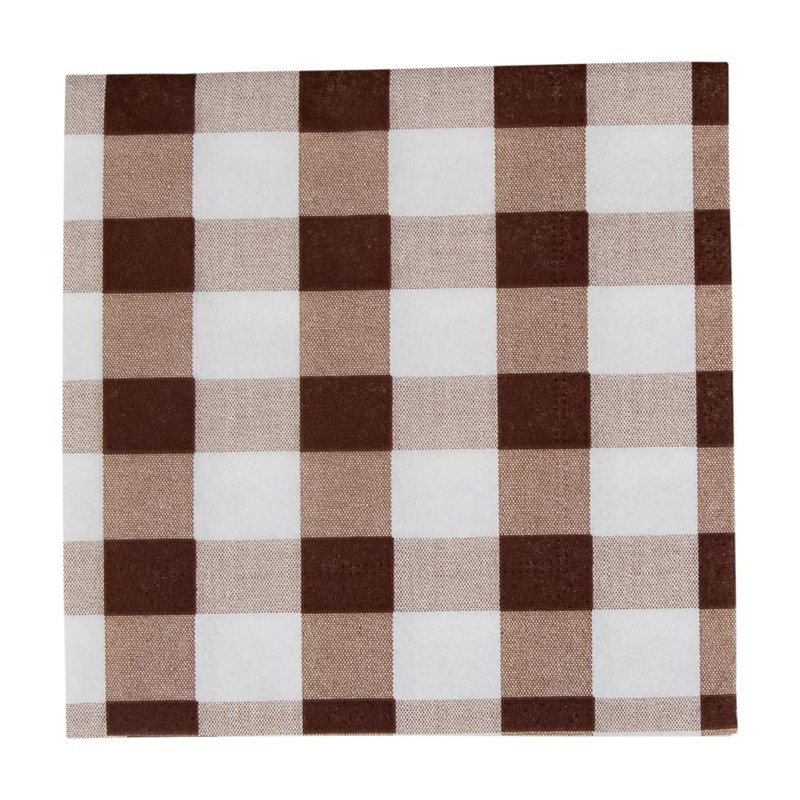 Gingham Paper Cocktail Napkins in Chocolate - 20 Per Package
