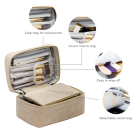 EXERZ Cosmetic Bag/Makeup Bag with a Detachable Pouch - Vanity Case/Toiletry Organiser - Portable Travel Storage Bag - Water Resistant (Cream)