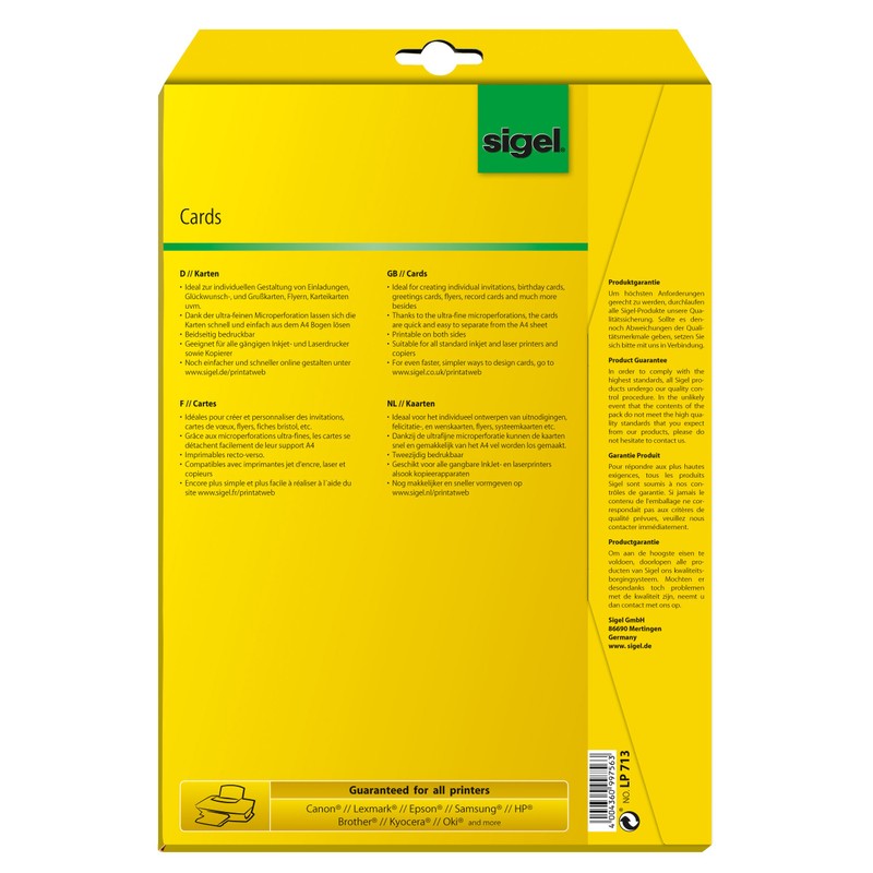 SIGEL LP713 Compliment Cards, DL, 185gsm, 60 pcs. = 20
