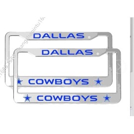 Dallas Cowboys 2PCS Car Aluminum License Plate Frame Universal Fit 12 X 6 inch - Sliver