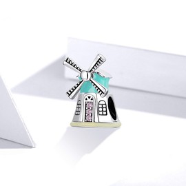 MEITAIHE Airplane Travel Rocket Bicycle Charms For Bracelets 925 Sterling Silver Bead for Women Charm Bracelet Family Beads (Windmill)