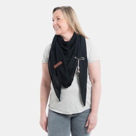 KNIT FACTORY - Lola Triangular Scarf - Fine Knitted Women's Scarf - Scarf - For Spring and Summer - Cotton Mix - 190 x 85 cm, black