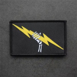 Skeleton Holding Yellow Lightning Patches, Tactical Morale Badge Armband DIY Hook&Loop Patches for Military Decorative Backpack Clothing Backbags